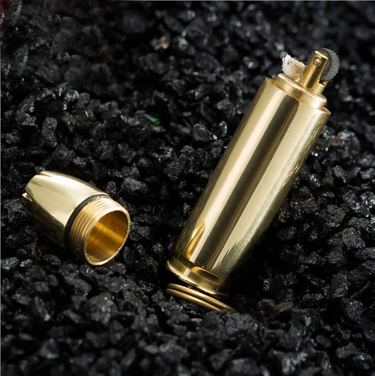 Solid Brass Oil Lighter Bullet Shell Model Cigarette kerosene Lighter With Keyring,grinding