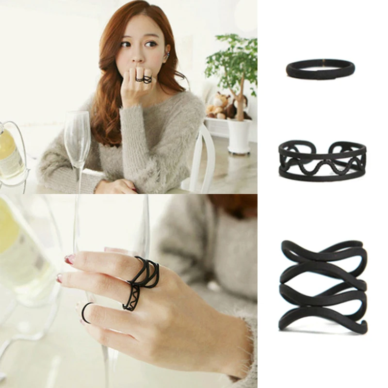 

Sale 3PCS/Set Women Punk Black Plain Above Knuckle Open Ring Midi Finger Tip Rings Set Girl Fashion Ring Jewelry
