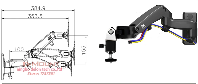 NB-F150PR 2-7 кг двойной газовый пружинный кронштейн для проектора Настенный кронштейн с полным движением вращающийся на 360 градусов Алюминиевый 1/4 дюймовый винт