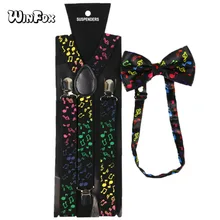 Winfox винтажные многоцветные Широкие Музыкальные подтяжки с нотами бантиком для женщин и мужчин черные подтяжки