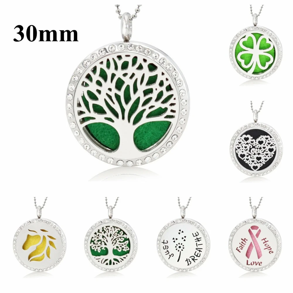 

tree of life horse head 30mm bling Aroma locket 316 Stainless Steel Essential Oil Diffuser Perfume Locket Pendant Free 10pads