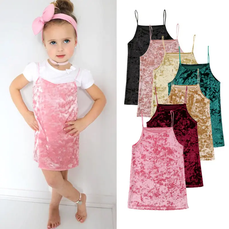 2018 Fashion Toddler Kids Baby Girls Velvet Overalls Strap String Dress
