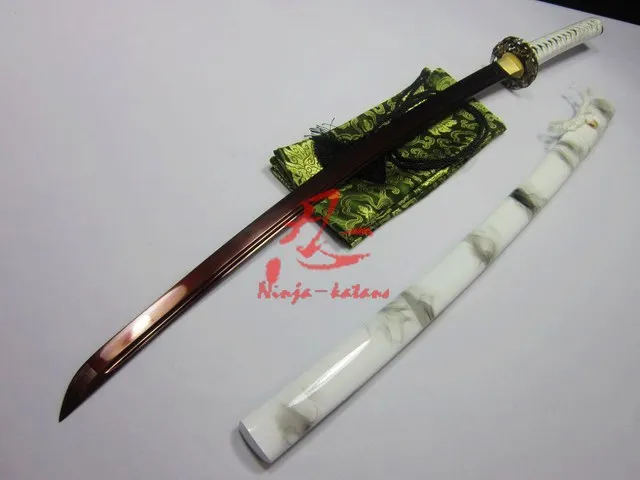 

battle ready japanese samurai katana dragon tsuba katana sword white sheath sharpened