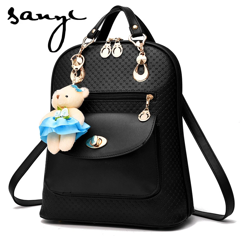 

SANYI Fashion Women Backpack High Quality Youth Leather Silt Pocket Teenage Girl/Female School Shoulder Zipper Black Bagpack Hot
