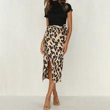 Новые сексуальные леопардовые юбки с принтом женская летняя юбка с разрезом на талии, на шнуровке, бандажная вечерняя юбка 6Q2612