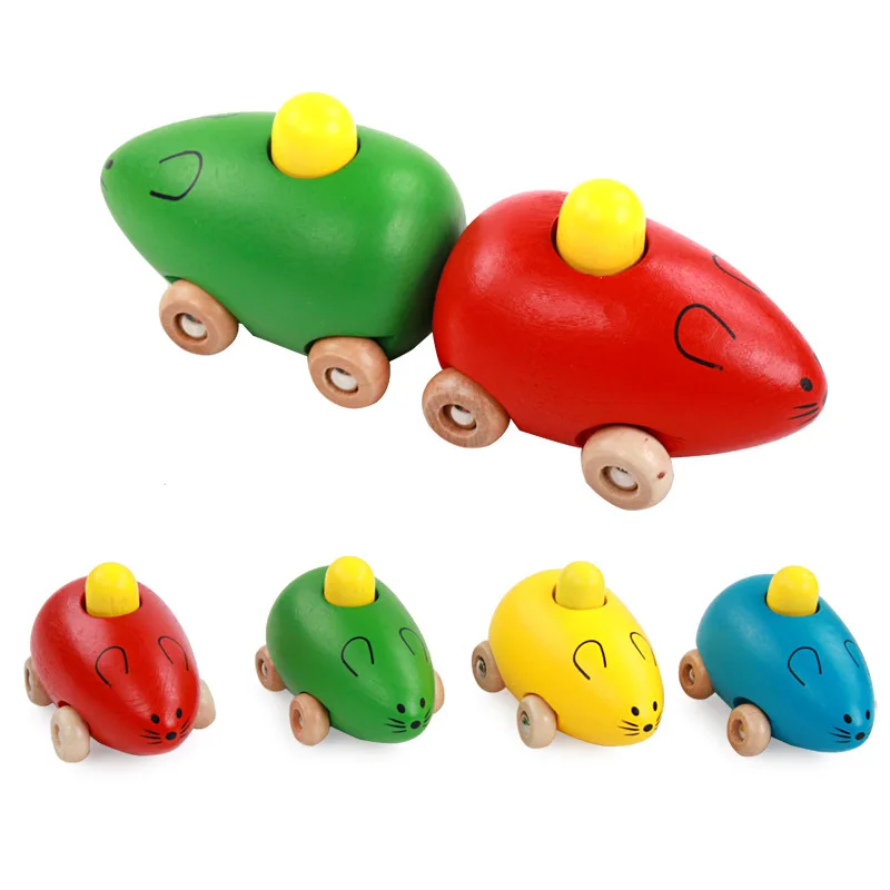 Животного Малый Мышь деревянный со звуком игрушечных автомобилей забавные мини-модель деревянные игрушки автомобиля для маленьких детей