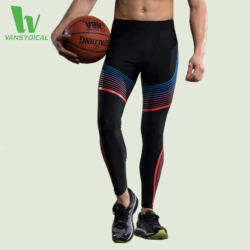 Image VANSYDICAL Men s Compression Pants Speed Training Leggings Sportswear Quick Dry Breathable Gym Fitness Jogging Trousers