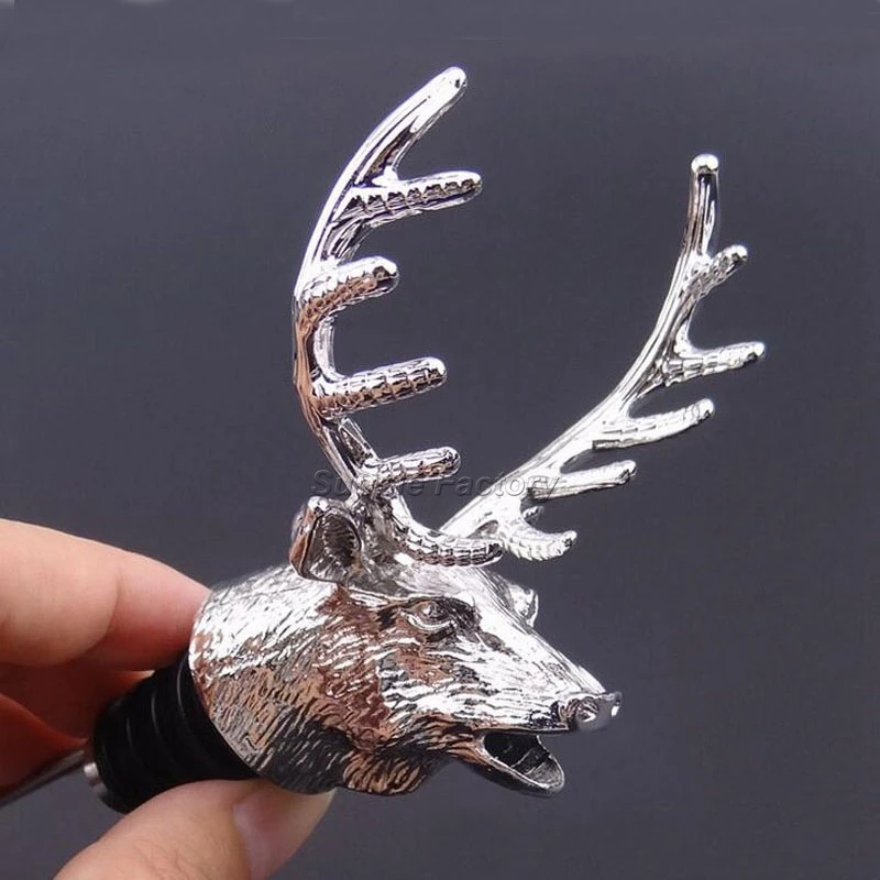 100pcs Alloy Deer Head Wine Bottle Cork Pourer Stopper Deer Stag Wine