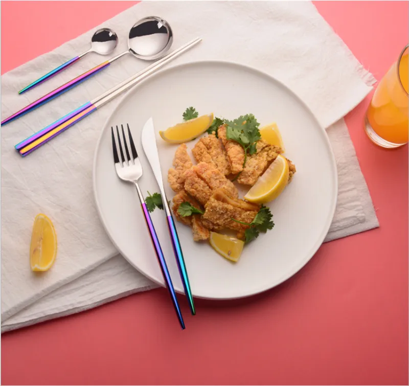 Красочный столовый набор столовых приборов 304 нержавеющая сталь Западная столовая посуда Радужный столовый нож вилка Посуда