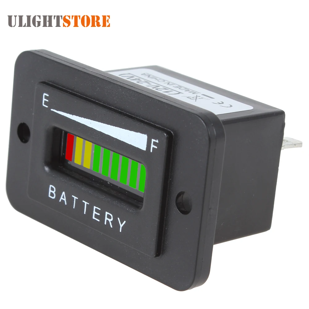 

12 / 24V 36V 48V Three-color 10-Bar LED Battery Indicator Meter Charge Indicator Auto Battery Capacity Tester