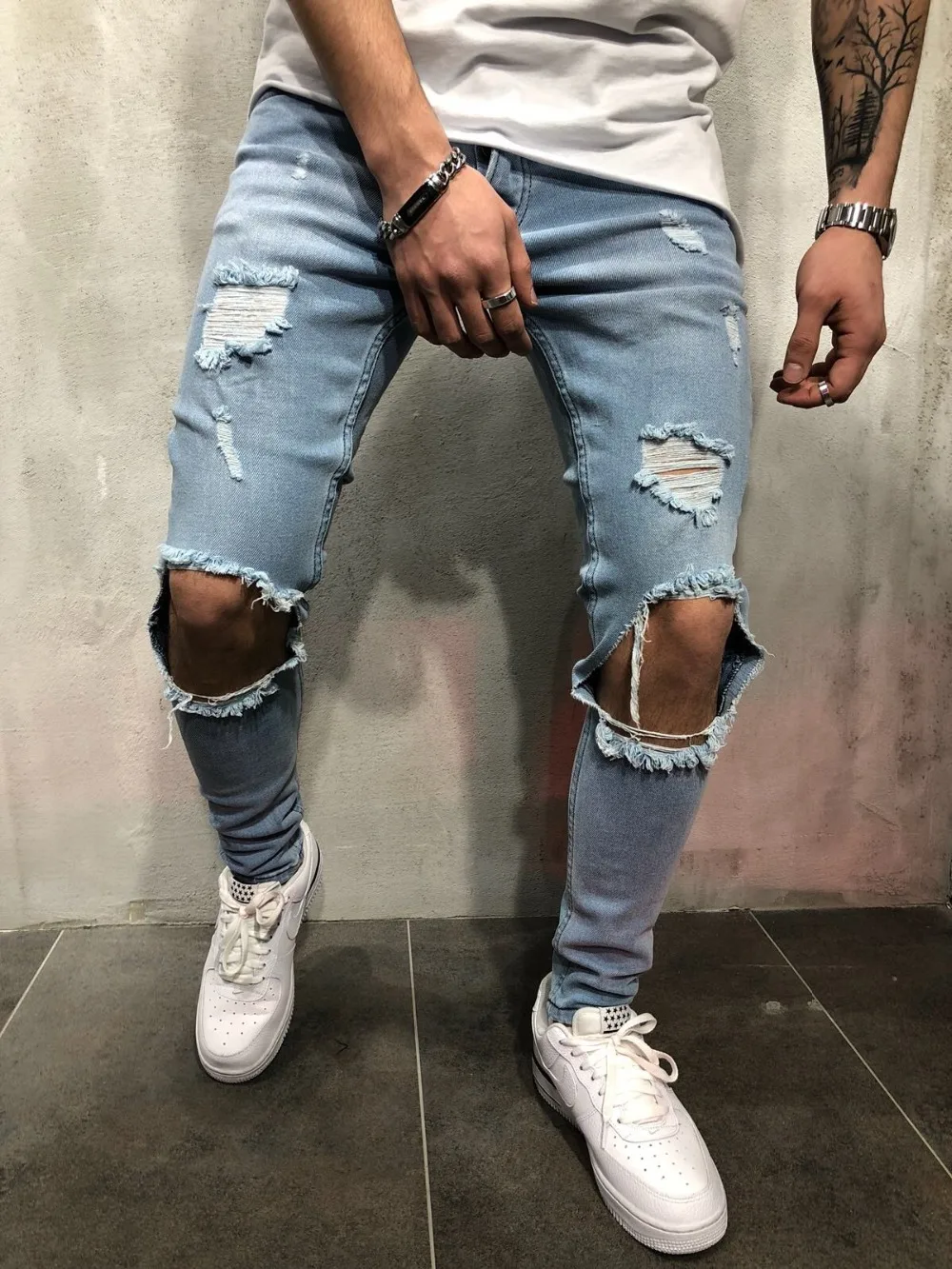 Новые мужские высокие уличные хип-хоп белые с принтом по колено рваные обтягивающие Джинсы Стрейчевые узкие голеностопные джоггеры байкерские джинсовые штаны