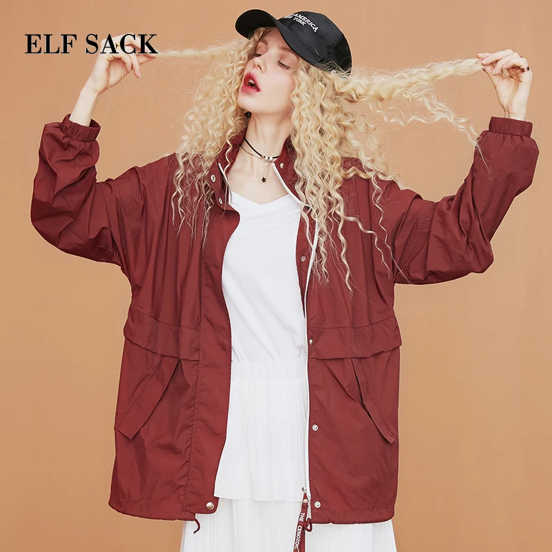 astounding  ELFSACK Autumn New Woman Coat Casual Full Letter Turtleneck Wide-Waisted Women Jackets Loose Haraju