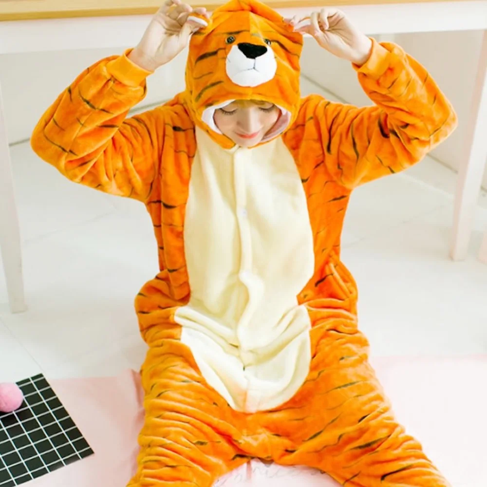 

3D Tiger Sleepwear Pajamas Animal Cosplay Flannel Pijama Warm Winter Night Wears Pajama Sets
