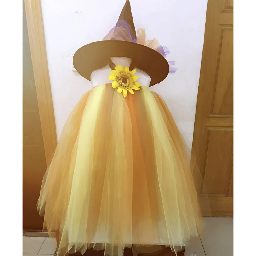 Scarecrow Halloween Girls Dress Vestidos Sun Flower Christmas Kids Costume Outfits Birthday Party Baby Fall Tutu Dress with Hat (3)