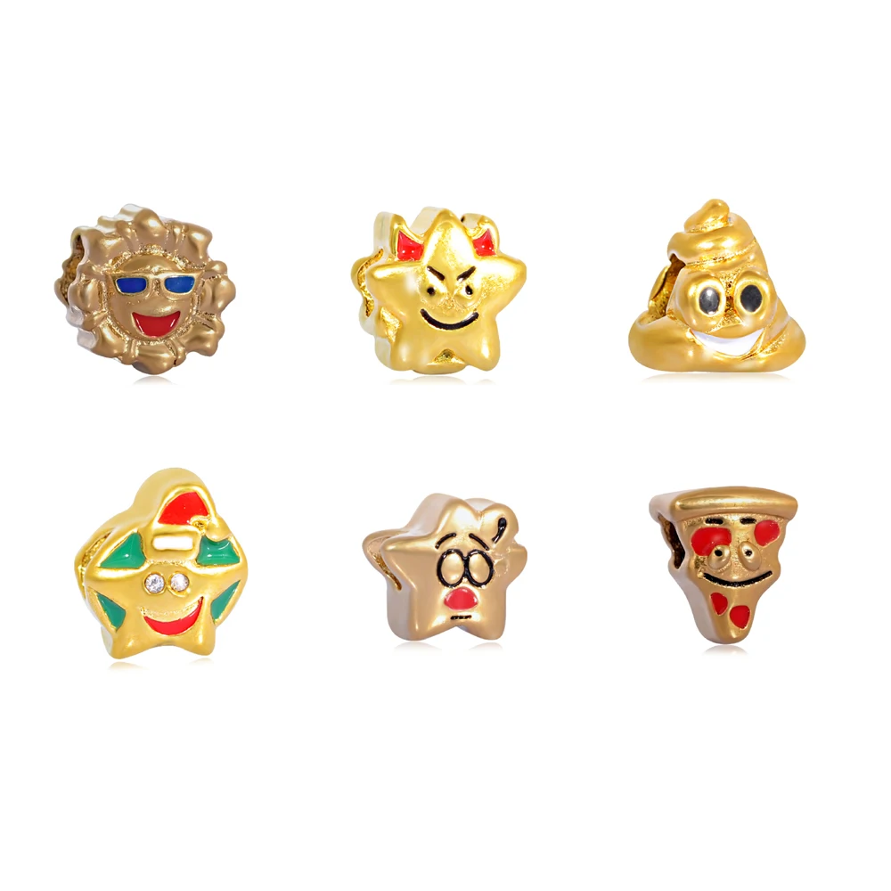 316L нержавеющая сталь эмаль золото мультфильм EMOJI большое отверстие европейские