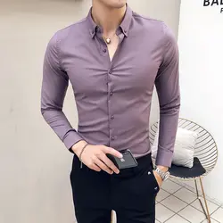 2018 Осень Новый британский бизнес с длинными рукавами рубашка сплошной цвет рубашка волосы стилист тренд джентльмен типа мужской белая