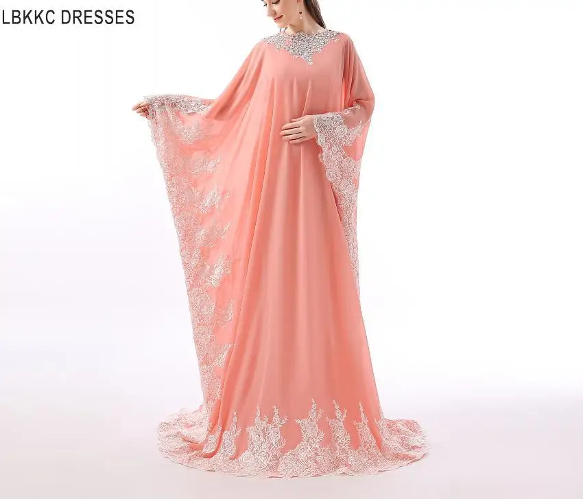 

Long Chiffon Lace Appliqued Muslim Dubai Abaya Kaftan Arabic Evening Dresses Turkish Evening Gowns Jaeden Long Formal Dress