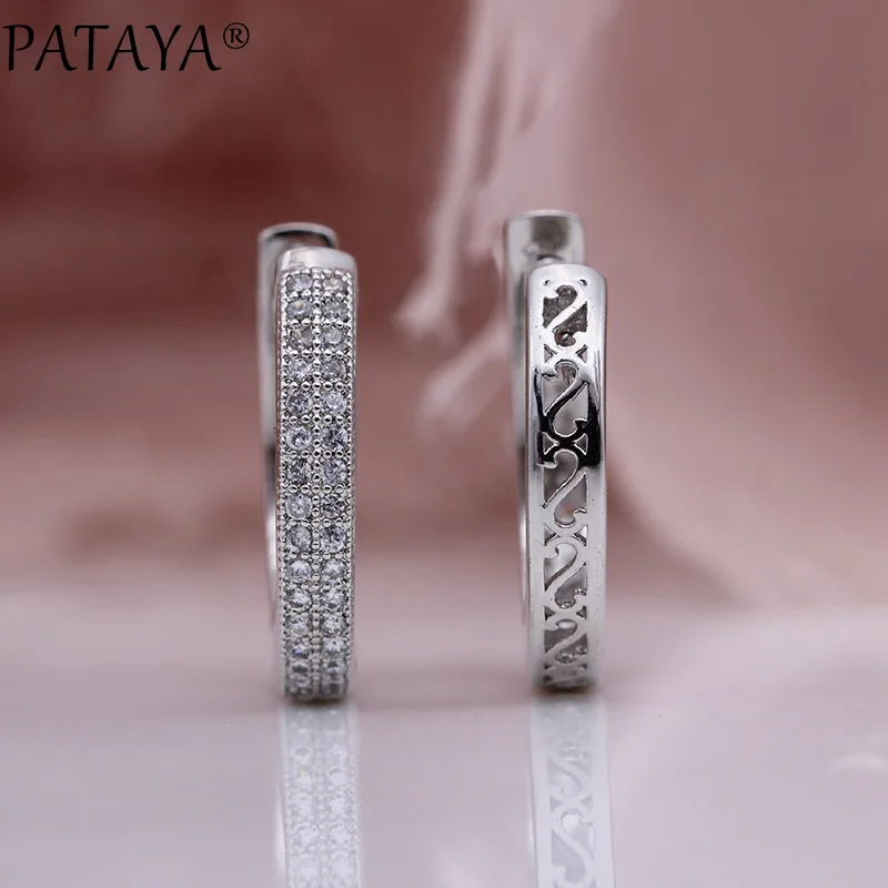 White Gold Round Natural Cubic Zirconia Dangle Earrings - Image 3