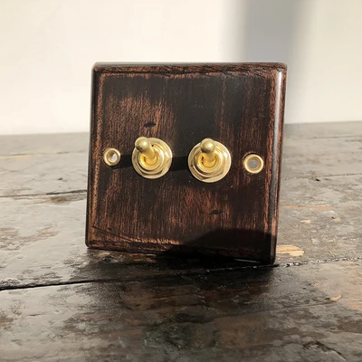 

Retro Wood Wall Switch Handmade Panel Two Control Two Way 6A 110V- 250V