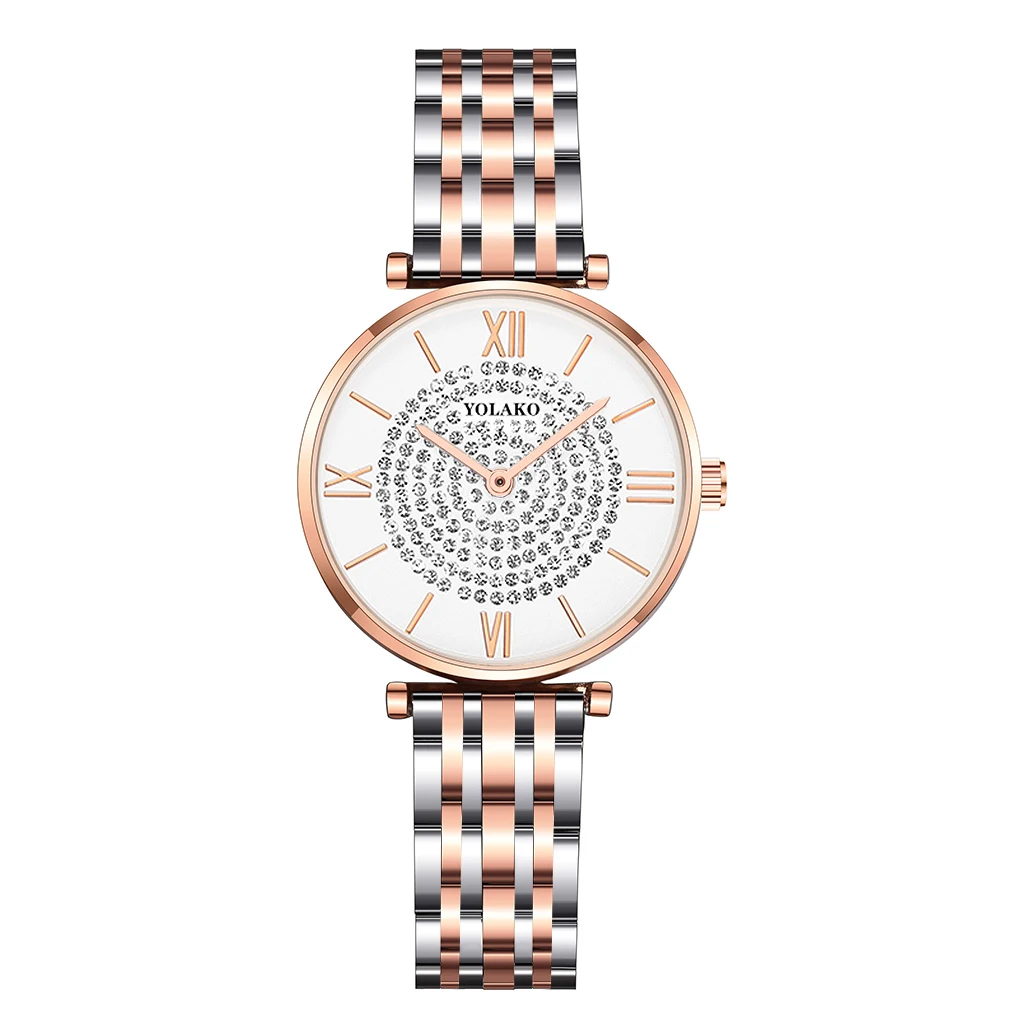 Лидер продаж женские наручные часы из нержавеющей стали с бриллиантами повседневные роскошные женские кварцевые часы YOLAKO Relogio Feminino