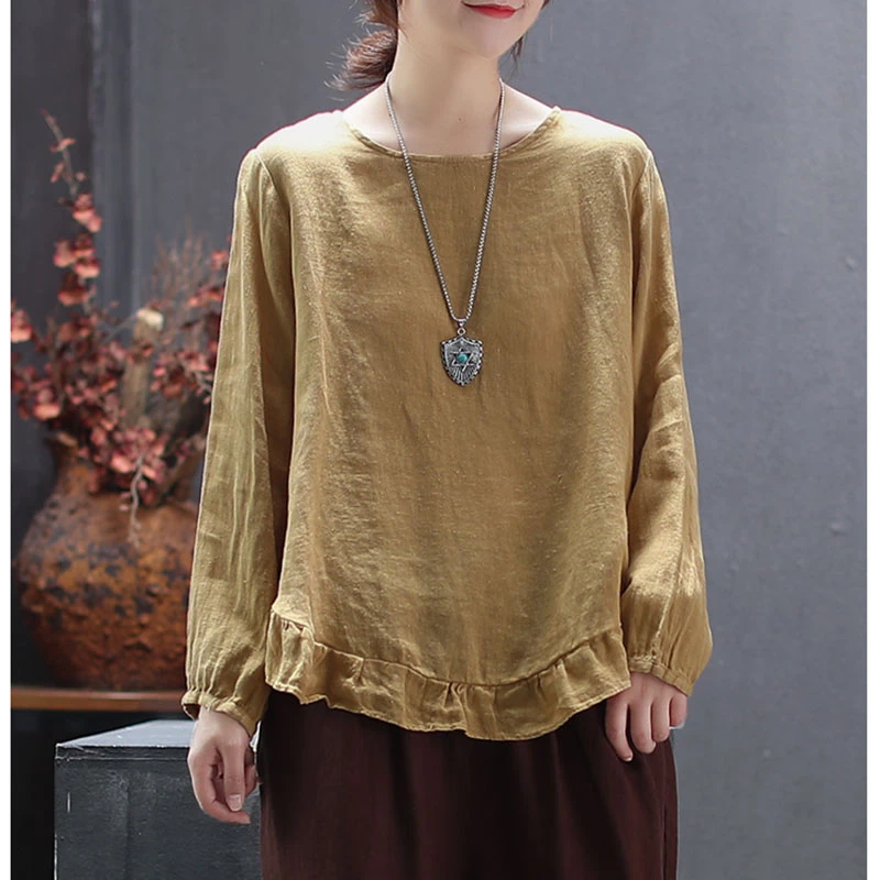 

NINI WONDERLAND 2019 Autumn Cotton Linen Shirts Women Solid Long Sleeve Blouse Spring Female Loose Tops Big Size Shirts