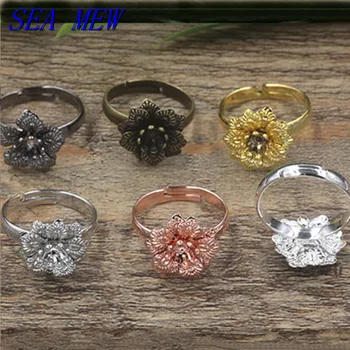 

SEA MEW 20 PCS 16mm*5mm Metal Copper Flower Ring Base Settings 6 Colors Adjustable Copper Blank Ring For Jewelry Making