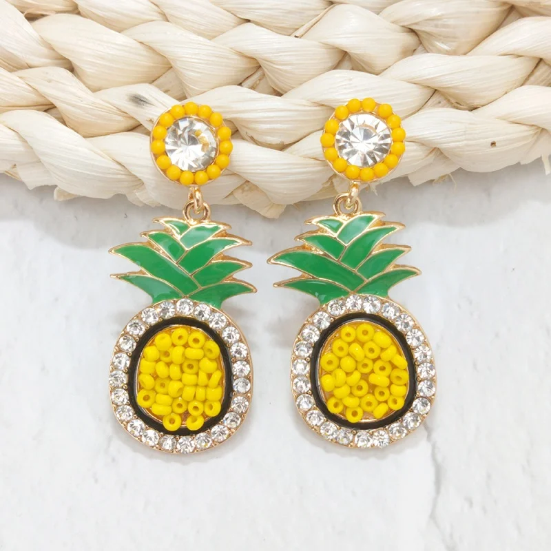 Lalynnlys Cute Cherry Watermelon Pineapple Drop Earrings New Fashion Rhinestone Fruit Dangle Earrings Ear Accessories Hot E60491