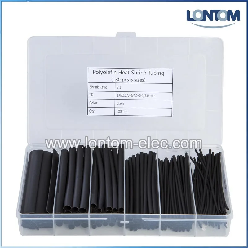 6 Sizes 180pcs Assortment Polyolefin Heat Sleeve Wrap Wire Cable kit