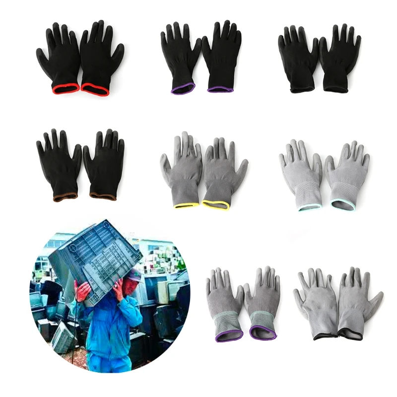 

1 Pair Nylon PU Palm Coated Protective Safety Work Gloves Garden Grip Builders