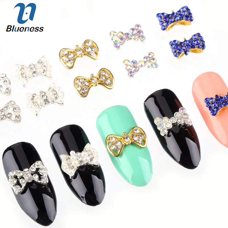 

Blueness 10Pcs/lot Gold Silver Nails Art Rhinestones Decorations Studs Bow Design Manicure Nail UV Gel Jewelry Metal Accessories