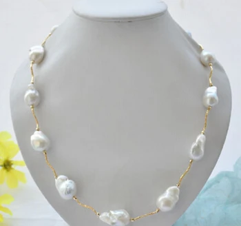 

free shipping 15-21mm WHITE baroque KESHI REBORN PEARL necklace 23inch