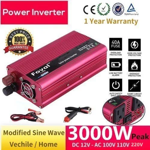 

Max 6000W Car Power Inverter DC12V To AC220V Aluminum Alloy Dual USB Charger Converter High Converting Efficiency Converter