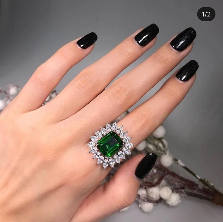 Роскошные 4.5ct Изумрудный коктейльное кольцо 100% реальные 925 пробы серебряные
