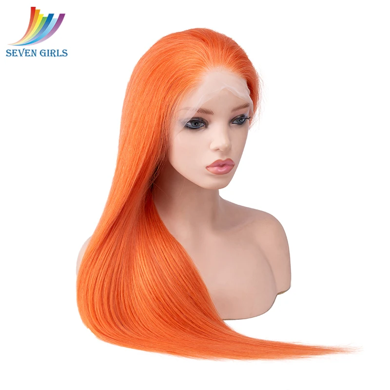 Sevengirls бесклеевые оранжевые полностью кружевные человеческие волосы парики с натуральной линией волос бразильские Прямые 10А девственные волосы парик