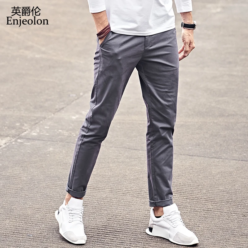 

Enjeolon Brand Long Trousers Pants Men Casual Pants Straight Men Pants 5 Color Solid Trousers Men Fashions Clothing KZ6150