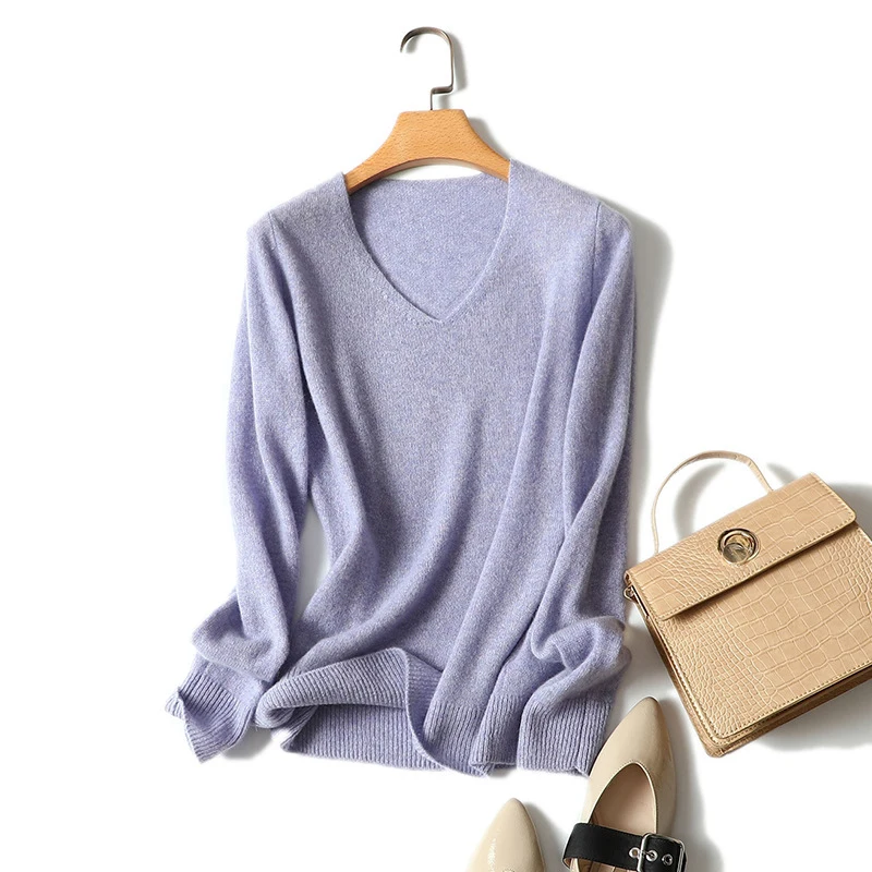 

autumn v neck 100% cashmere sweater ladies basic soft pullovers