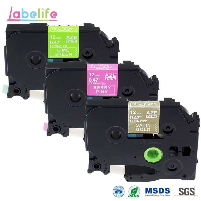 Labelife 3 шт 12 мм * 5 м многоцветный TZe MQ835 MQP35 для Brother P Touch белый на Сатине