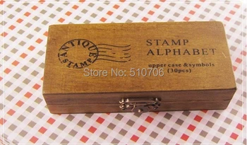 

Free Shipping+30pcs/set,Creative Lowercase & Uppercase Alphabet wood rubber stamps set with wooden box,100sets/lot