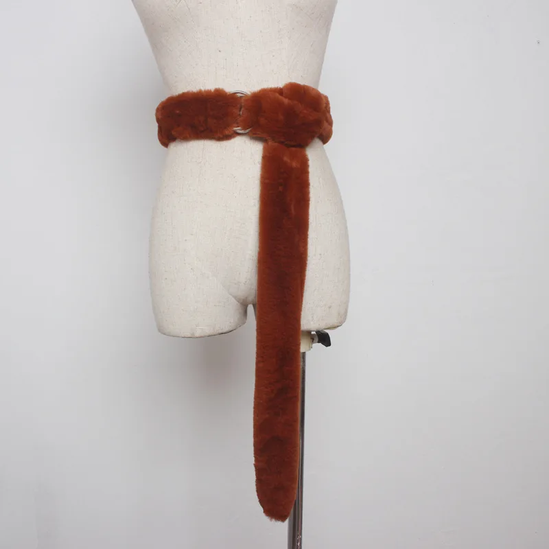 Новое поступление женский пояс зимний модный Леопардовый мех длинные ремни для платья пальто Высокое качество теплые ремни для женщин TOYOOSKY - Цвет: Wine red