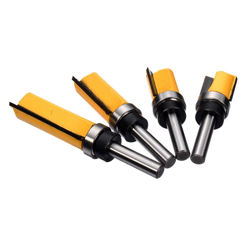 4Pcs/Set 8mm Length Flush Trim Pattern Router Bit Shank Panel Top Bottom Bearing Woodworking Milling Cutter
