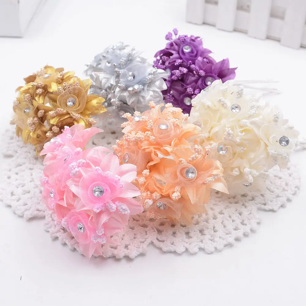 

6pcs silk chrysanthemum brick stone embroidery artificial daisy bouquet wedding dress DIY wreath clip clip art fake flower