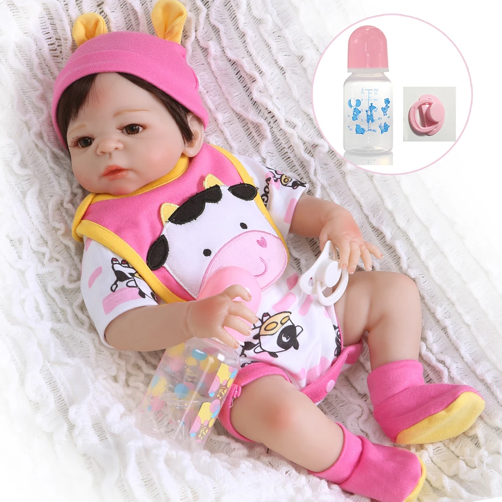 

57cm short Black hair hard silicone newborn Baby with cute animal clothes lol-Bonecas Bebe Reborn doll popular Christmas gift