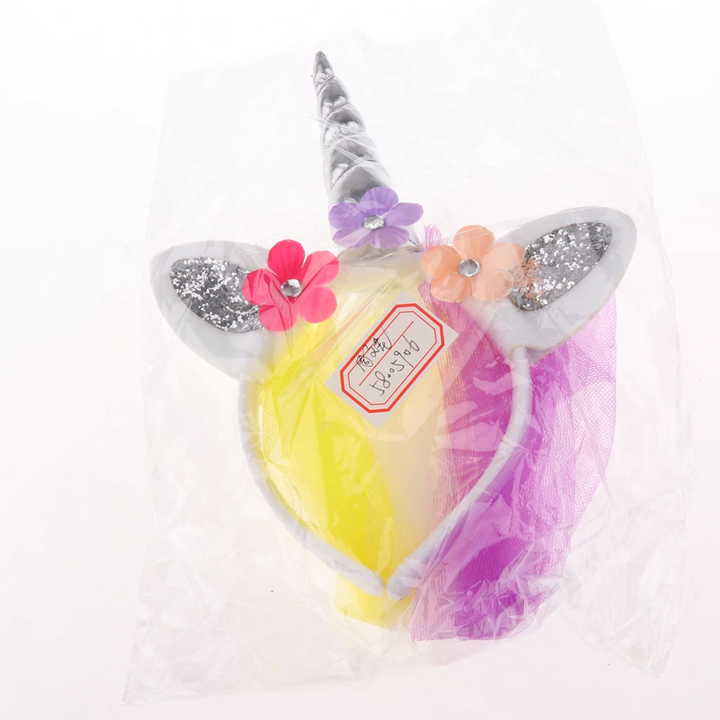 Unicorn Headbands with Ear and Felt Rose Flower Animal Unicorn Birthday Party Stretch Hair Band Girls Christmas Halloween Decor