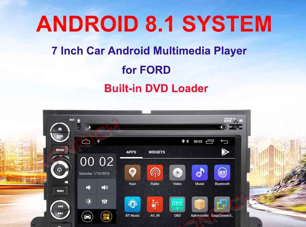 Perfect Car Multimedia player  Android 8.1 Autoradio CAR DVD player For FORD/F-150/Mustang/Explorer/Kuga/Edge Radio FM wifi 3G BT 7