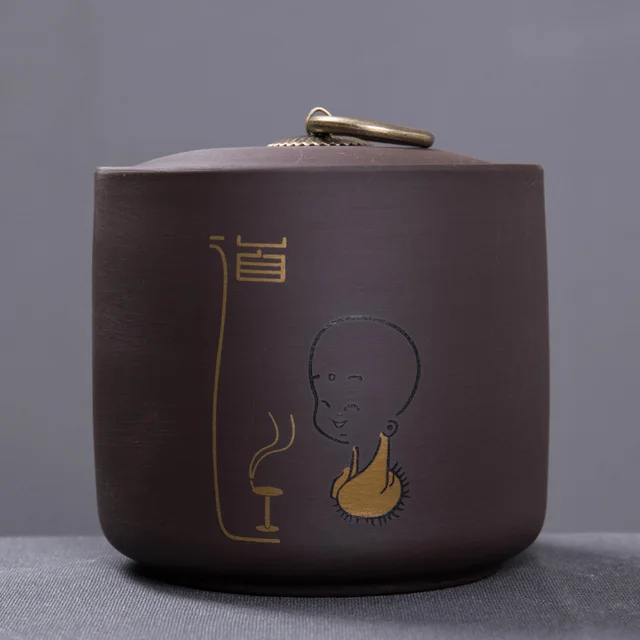 Chinese Style Bamboo Print Tea Storage Box Tea Jar 9.8*10.2cm Candy Jar Dried Fruit Container