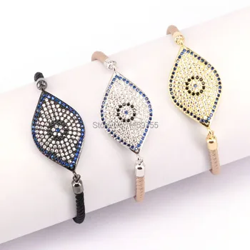 

5Pcs CZ Micro Pave Eye Connector Adjustable Cotton Rope Bracelet,New Mix Color Bracelets
