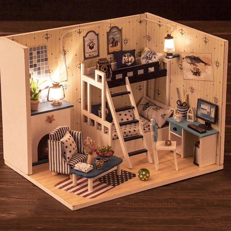 الاطفال Diy 3D بيت دمية خشبية اثاث مجموعات المنمنمات تجميع دمية خشبية لغز لعب للأطفال الهدايا