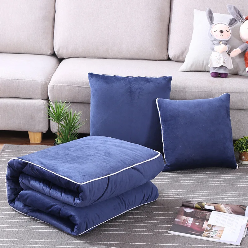 

Aleafalling padded folded car warm coral velvet dual use pure color pillow sofa nap pillow blanket winter office home two use