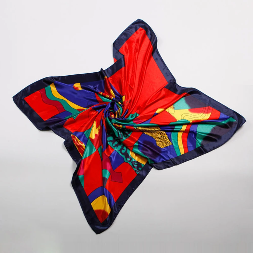 KLV женский элегантный шарф 90*90 см, большой мягкий шарф из искусственного шелка, модный красный шарф Пикассо с краской, квадратные шарфы, шали, платок, шейный платок