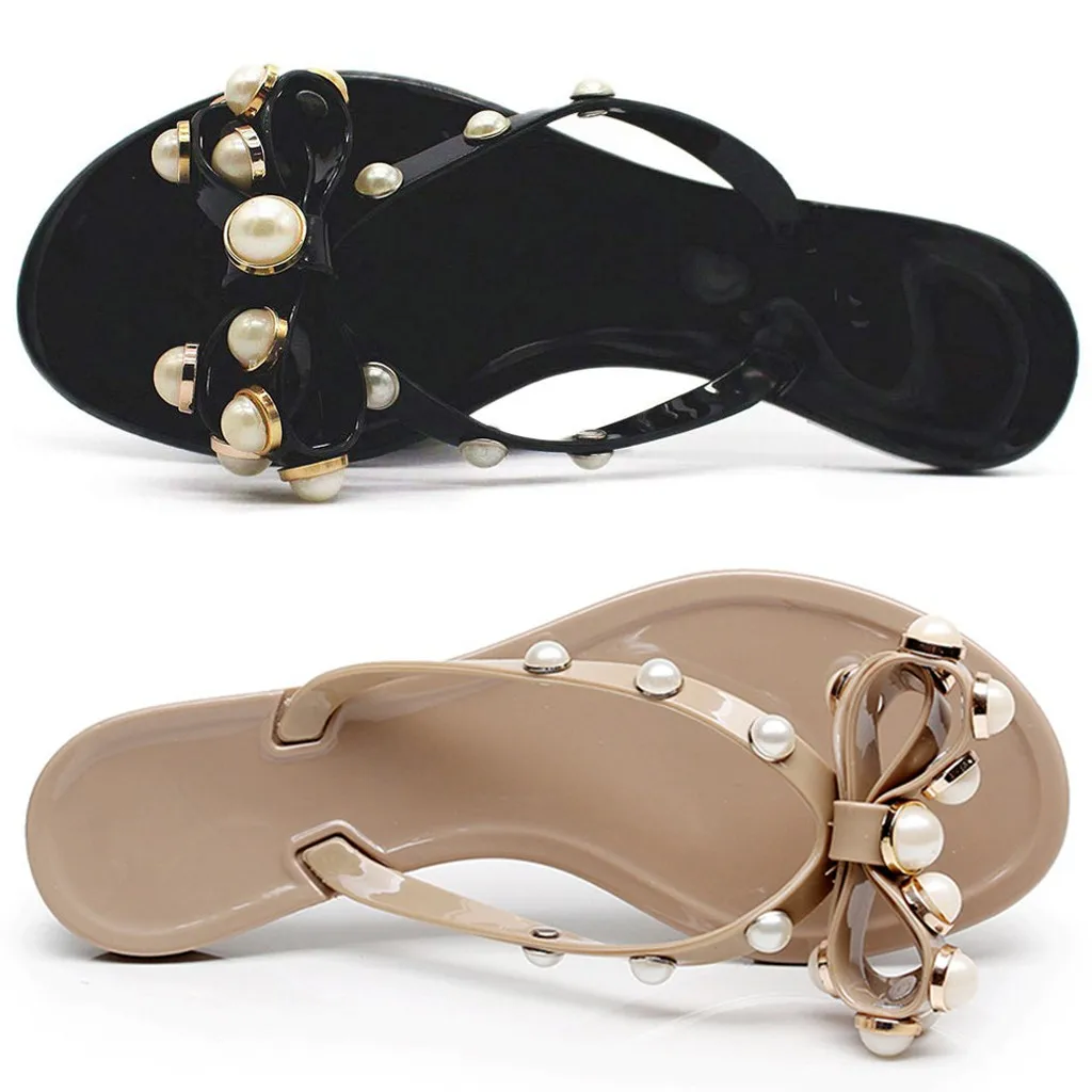 

CHAMSGEND Women's Crystal flip flops Hualun party with bow rivets flip flops fashion casual breathable non-slip outdoor sandals